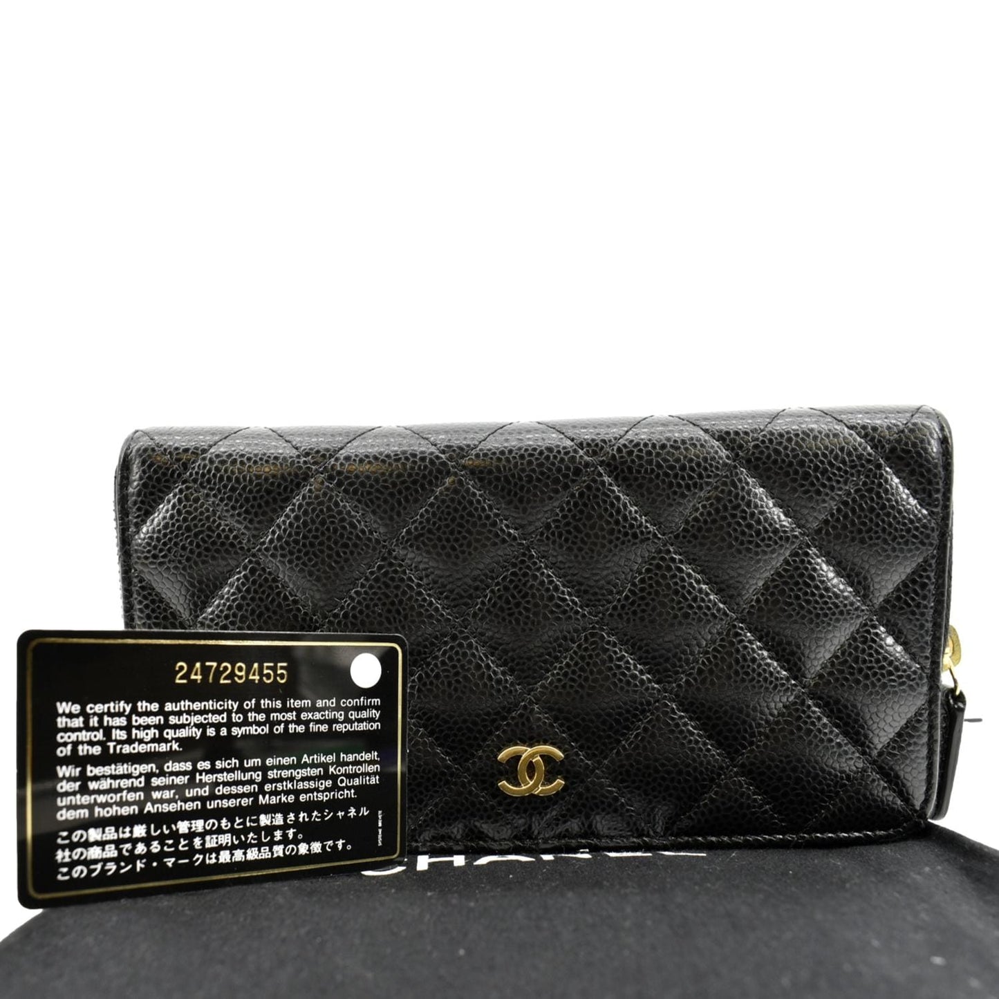 CHANEL Zip Around Quilted Caviar Leather Wallet Black