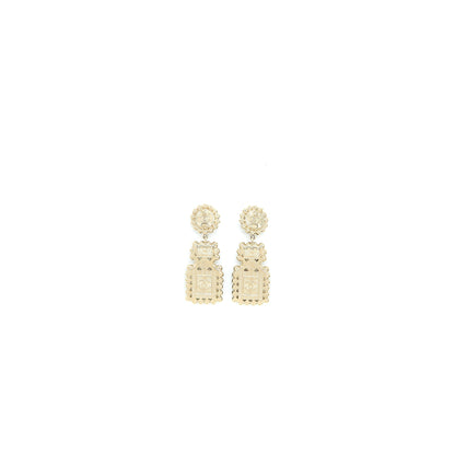 Chanel Perfume Bottle CC Logo Earrings Crystal/Pearl Black Light Gold Tone