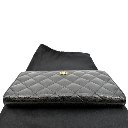 CHANEL Zip Around Quilted Caviar Leather Wallet Black