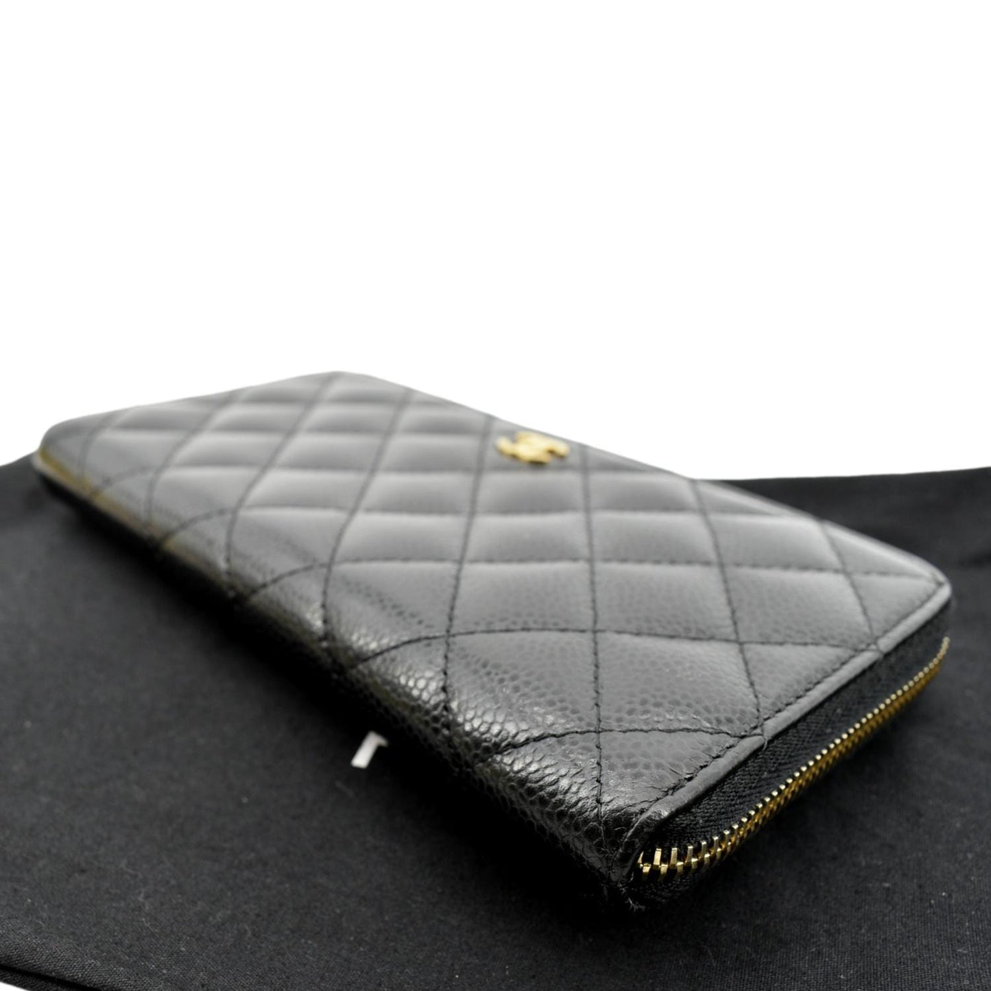 CHANEL Zip Around Quilted Caviar Leather Wallet Black