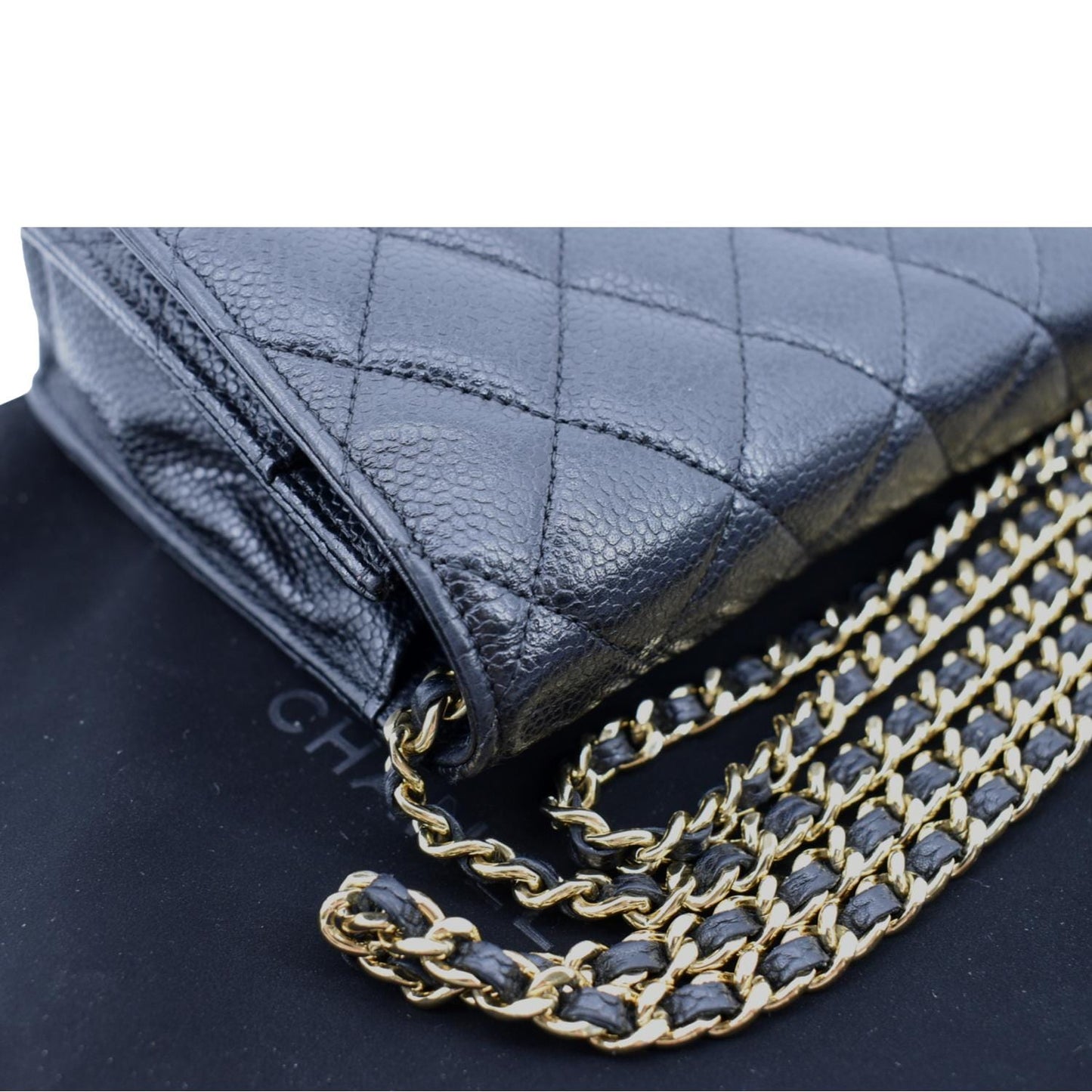 CHANEL Boy Woc Caviar Leather Wallet On Chain Clutch Bag Black