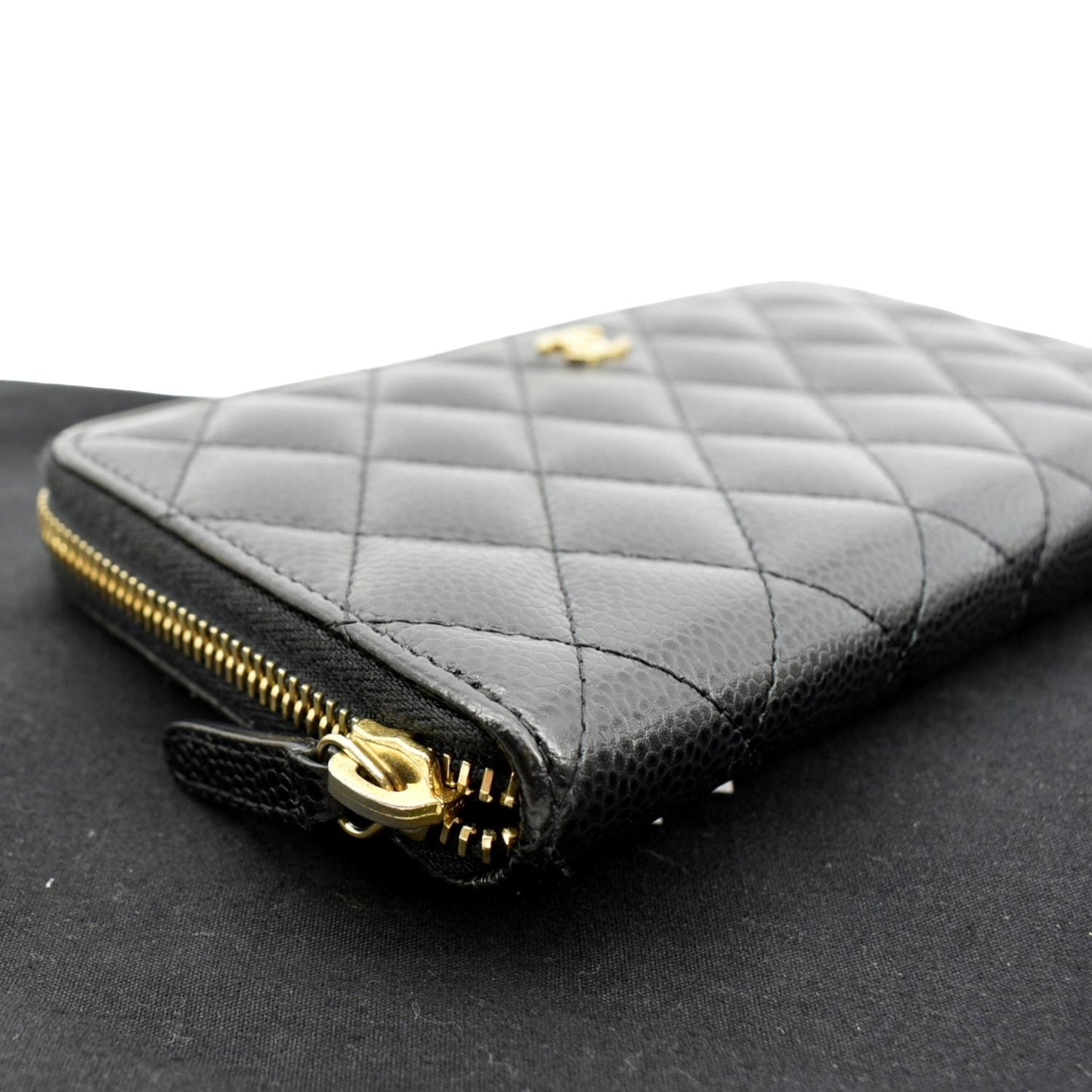 CHANEL Zip Around Quilted Caviar Leather Wallet Black