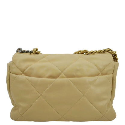 CHANEL 19 Small Flap Quilted Lambskin Leather Shoulder Bag Beige