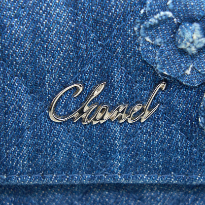Chanel Flap Card Holder Camellia Denim Blue SHW