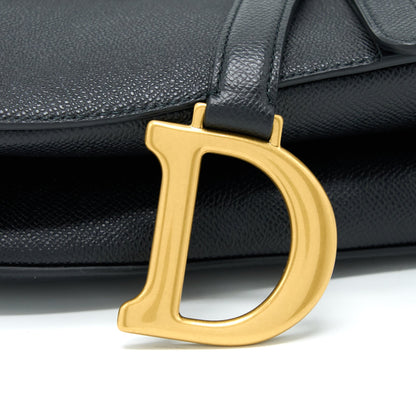 Dior Medium Saddle Purse With Strap Grained Calfskin Black