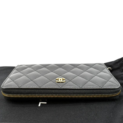 CHANEL Zip Around Quilted Caviar Leather Wallet Black