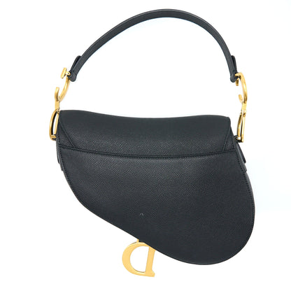 Dior Medium Saddle Purse With Strap Grained Calfskin Black