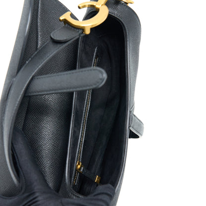Dior Medium Saddle Purse With Strap Grained Calfskin Black