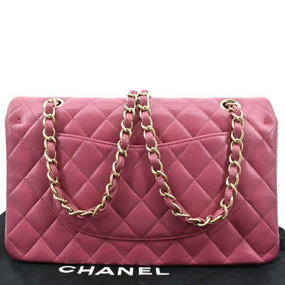 CHANEL Classic Medium Double Flap Quilted Leather Shoulder Bag Pink