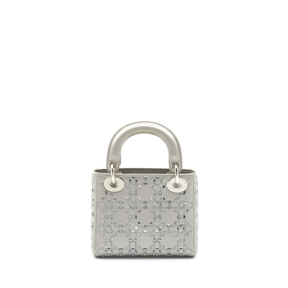 Dior Mini Lady Dior Satin Crystal Cannage Grey