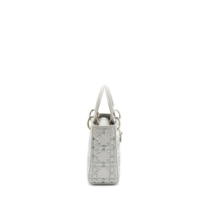 Dior Mini Lady Dior Satin Crystal Cannage Grey