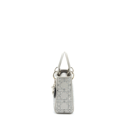 Dior Mini Lady Dior Satin Crystal Cannage Grey