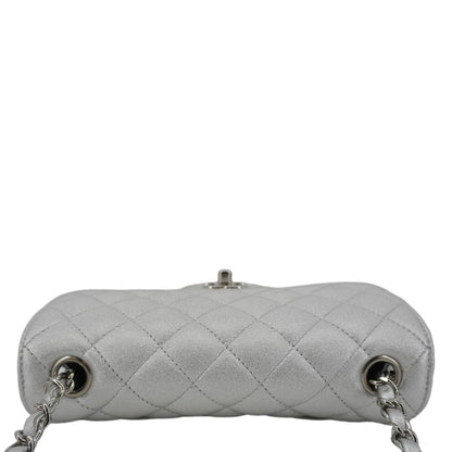 CHANEL Rectangular Flap Mini Lambskin Leather Shoulder Bag Silver Metallic
