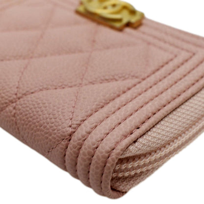 CHANEL Small Boy Caviar Leather Zip Around Wallet Pink