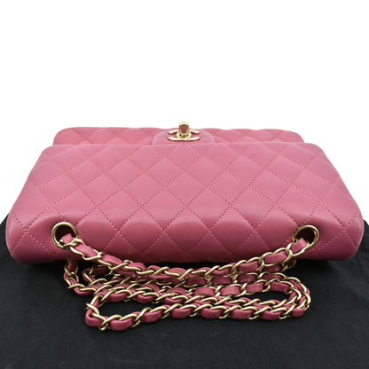 CHANEL Classic Medium Double Flap Quilted Leather Shoulder Bag Pink