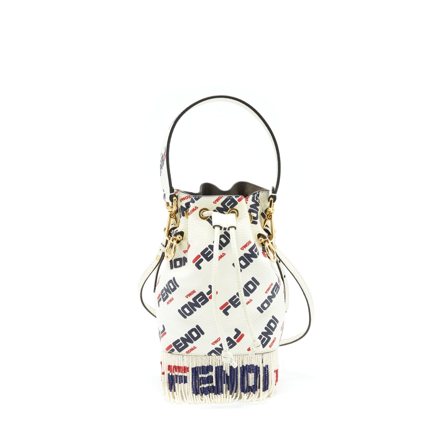 Fendi x Fila Mini Logo Mon Tresor Drawstring Bucket Purse White