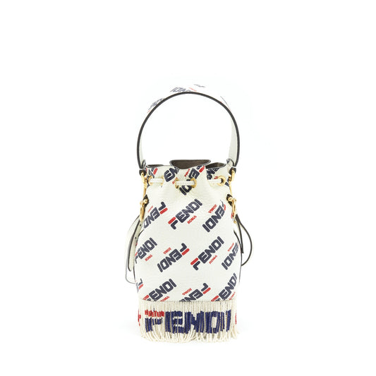 Fendi x Fila Mini Logo Mon Tresor Drawstring Bucket Purse White