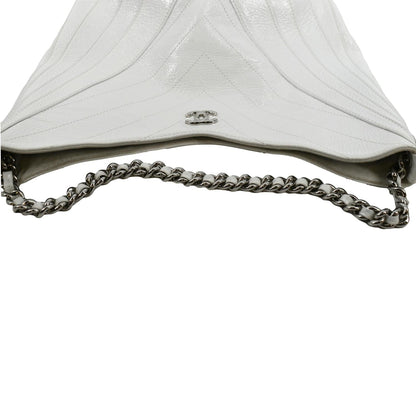 CHANEL Droplet Patent Leather Hobo Bag White
