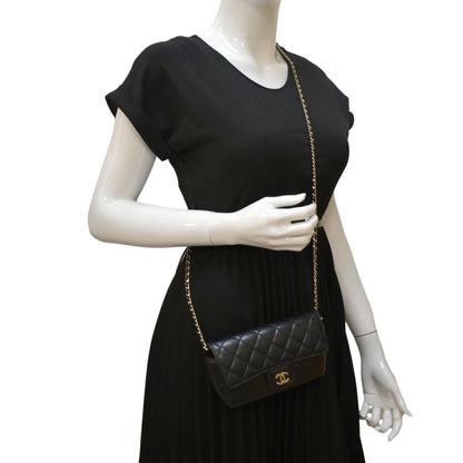 CHANEL Quilted Caviar Leather Chain Crossbody Glasses Case Bag Black