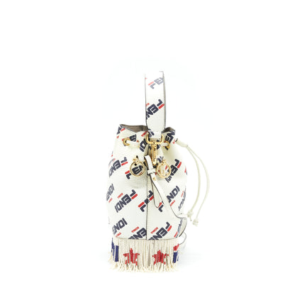 Fendi x Fila Mini Logo Mon Tresor Drawstring Bucket Purse White