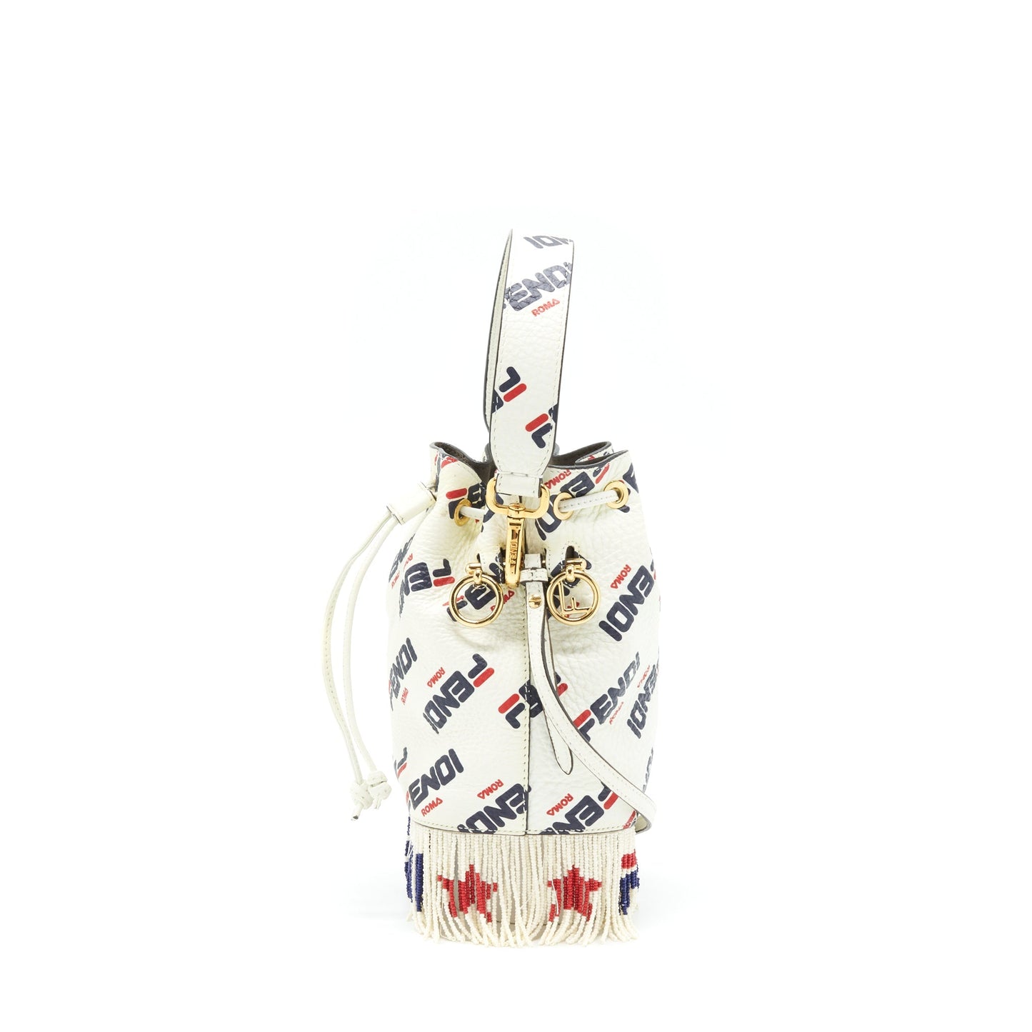 Fendi x Fila Mini Logo Mon Tresor Drawstring Bucket Purse White