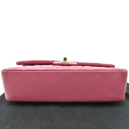CHANEL Classic Medium Double Flap Quilted Leather Shoulder Bag Pink