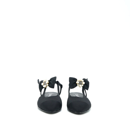 Chanel Size 39 Sling Back With Ribbon Design Black