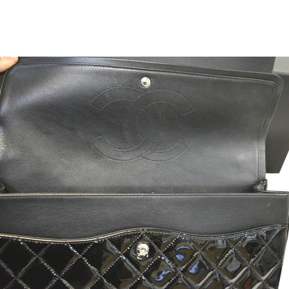 CHANEL Classic Maxi Double Flap Quilted Patent Leather Shoulder Bag Black
