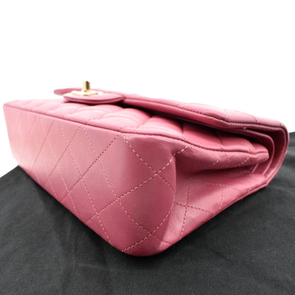 CHANEL Classic Medium Double Flap Quilted Leather Shoulder Bag Pink
