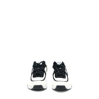 Chanel Size 38.5 22A Trainers Printed Suede Calfskin Black/White