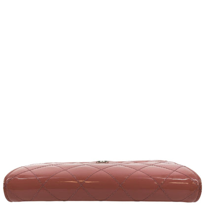CHANEL Quilted Patent Leather Long Wallet Red