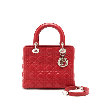 Dior Lady Dior Purse Medium Fuchsia Lambskin Red