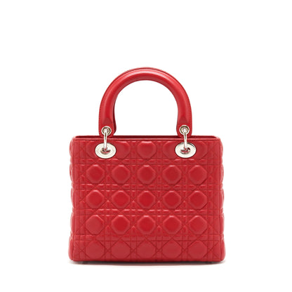 Dior Lady Dior Purse Medium Fuchsia Lambskin Red