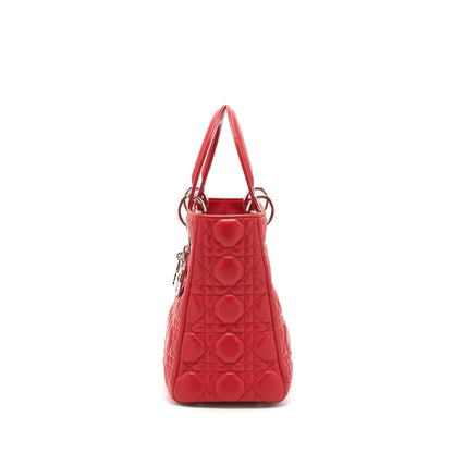Dior Lady Dior Purse Medium Fuchsia Lambskin Red