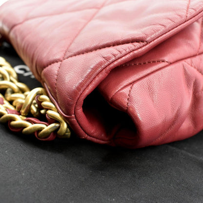 CHANEL 19 Quilted Lambskin Leather Flap Shoulder Bag Red