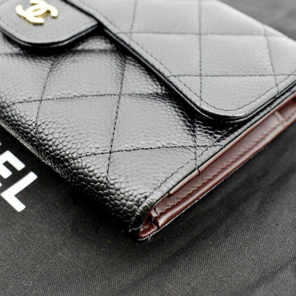 CHANEL Flap Quilted Caviar Wallet Black