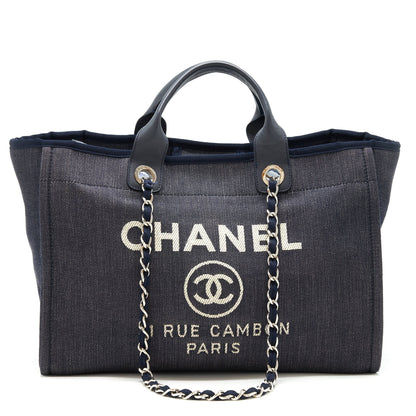Chanel Large deauville Tote bag Denim Navy SHW