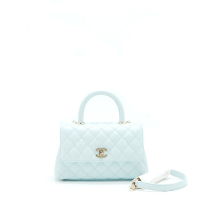Chanel 21K Baby Blue Coco Handle Small (Old Mini) 24cm LGHW (microchip)