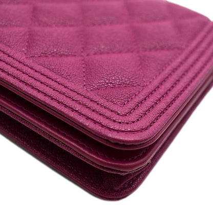 CHANEL Boy Woc Quilted Caviar Leather Wallet on Chain Crossbody Bag Pink