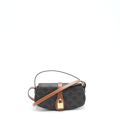 Celine Clutch On Strap In Triumphed Canvas/Calfskin Tan