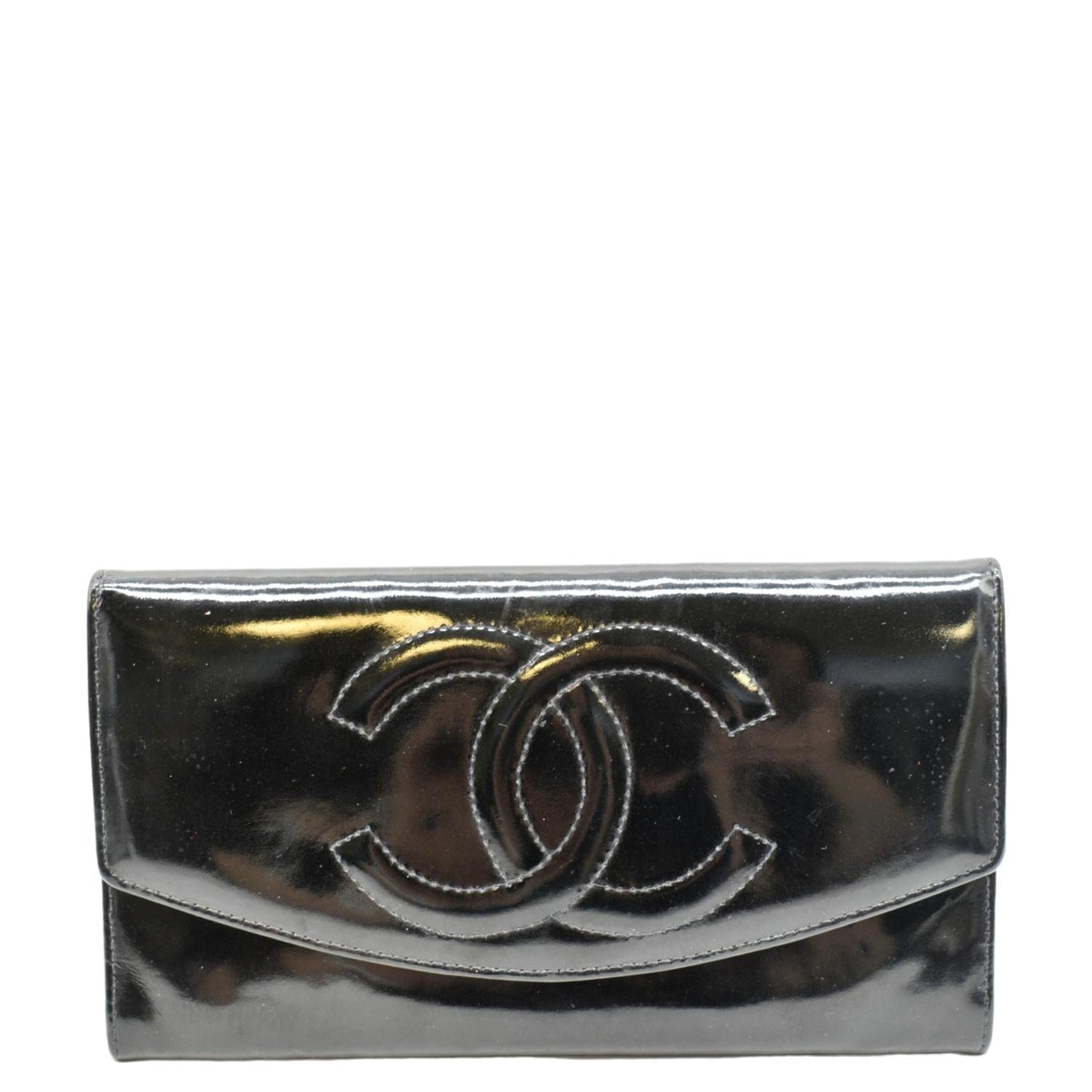 CHANEL Vintage CC Patent Leather Wallet Black