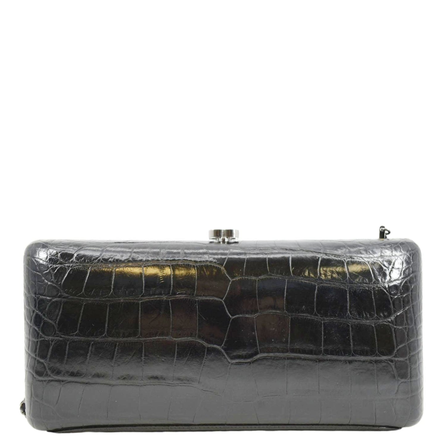 CHANEL Chain Alligator Leather Clutch Bag Black