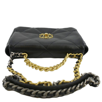 CHANEL 19 Small Flap Quilted Lambskin Leather Shoulder Bag Black
