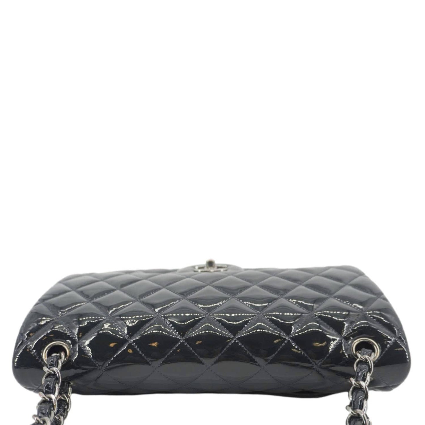 CHANEL Classic Double Flap Quilted Patent Leather Shoulder Bag Navy Blue