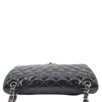 CHANEL Classic Double Flap Quilted Patent Leather Shoulder Bag Navy Blue