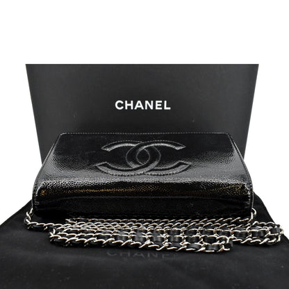 CHANEL CC WOC Caviar Leather Wallet on Chain Shoulder Bag Black