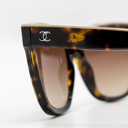 Chanel CC and Letter Logo Shield Sunglasses Dark Tortoise/Beige Brown SHW