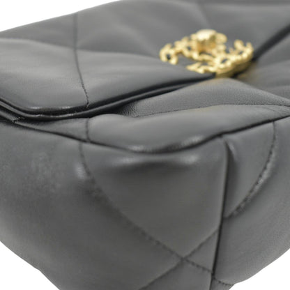 CHANEL 19 Small Flap Quilted Lambskin Leather Shoulder Bag Black