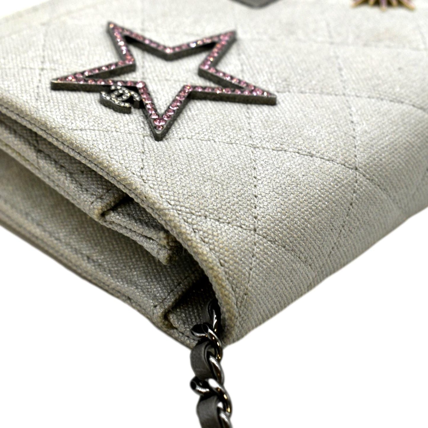 CHANEL Classic 2.55 Reissue Space Charm Quilted Canvas WOC Crossbody Bag Silver