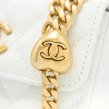 Chanel 23C Coco Love Mini Flap Bag with Chain Caviar White Brushed GHW (Microchip)